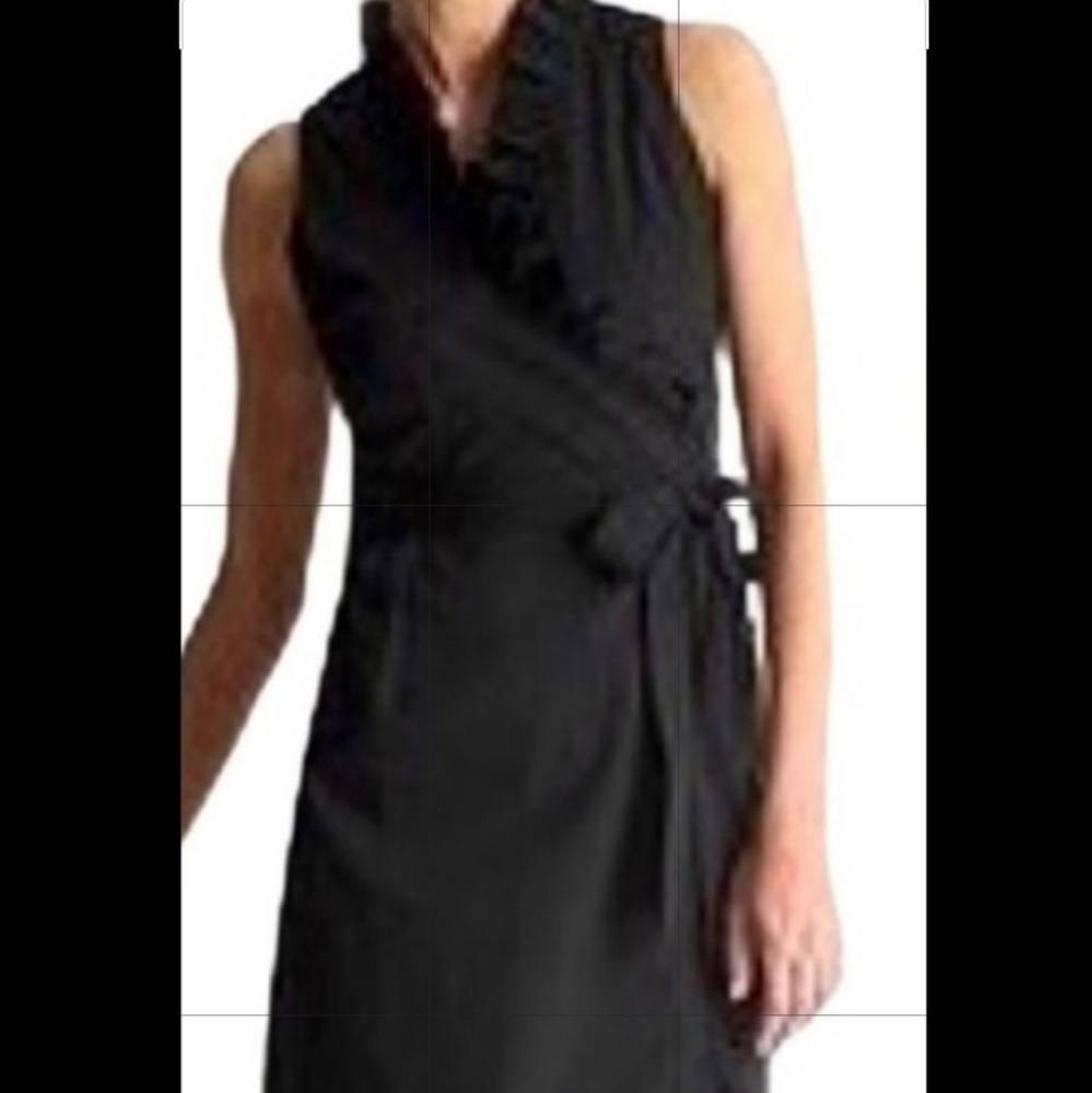 Loft Black Ruffled faux wrap dress [Size 4P]